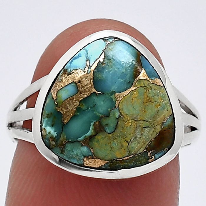 Kingman Copper Teal Turquoise Ring size-8 SDR239163 R-1006, 13x13 mm