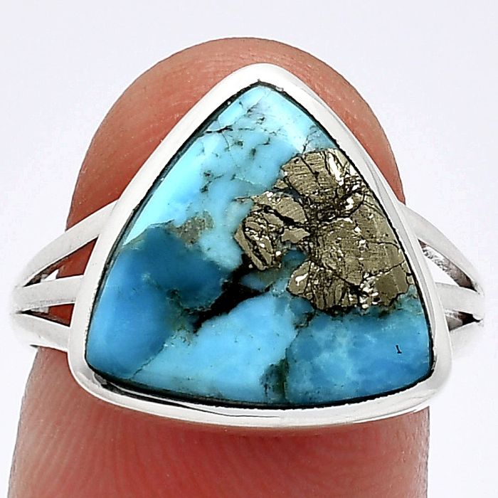 Kingman Turquoise With Pyrite Ring size-7.5 SDR239195 R-1006, 13x13 mm