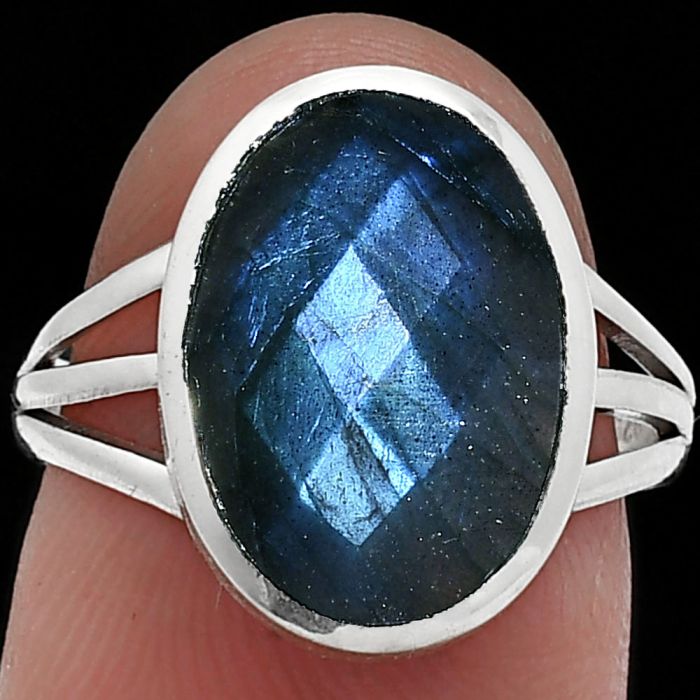 Blue Fire Labradorite Checker Ring size-6.5 SDR239227 R-1006, 10x14 mm