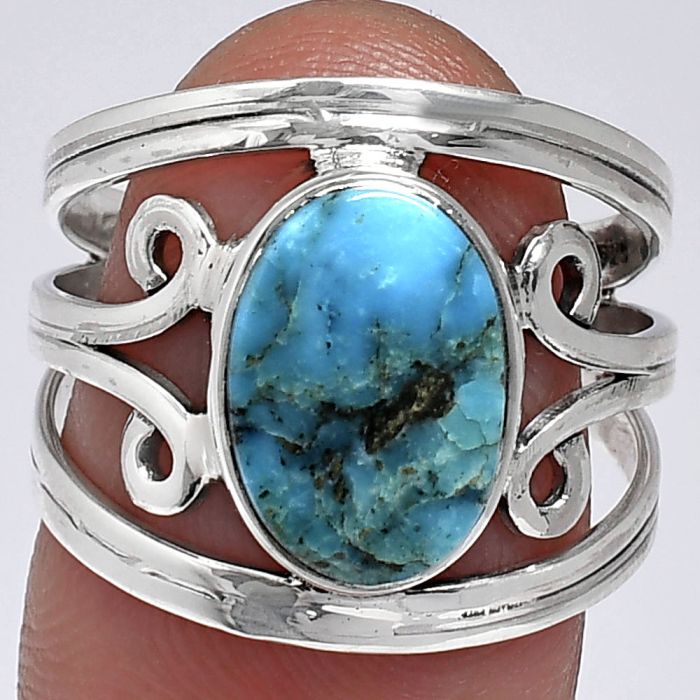 Natural Turquoise Morenci Mine Ring size-7.5 SDR239232 R-1132, 9x12 mm