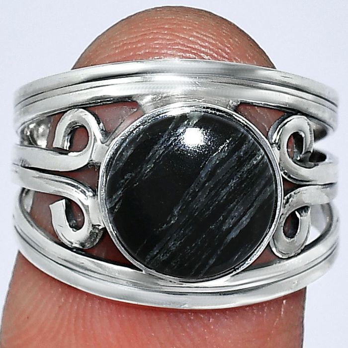 Silver Leaf Obsidian Ring size-7 SDR239259 R-1132, 9x9 mm