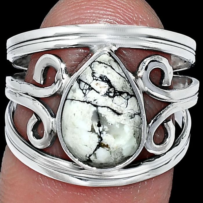 Authentic White Buffalo Turquoise Nevada Ring size-7 SDR239262 R-1132, 8x11 mm