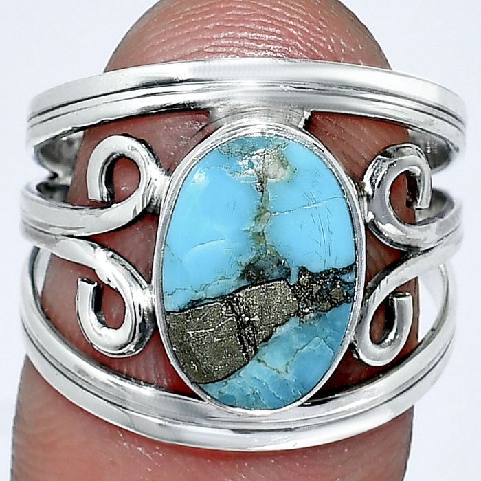 Kingman Turquoise With Pyrite Ring size-7 SDR239278 R-1132, 8x12 mm