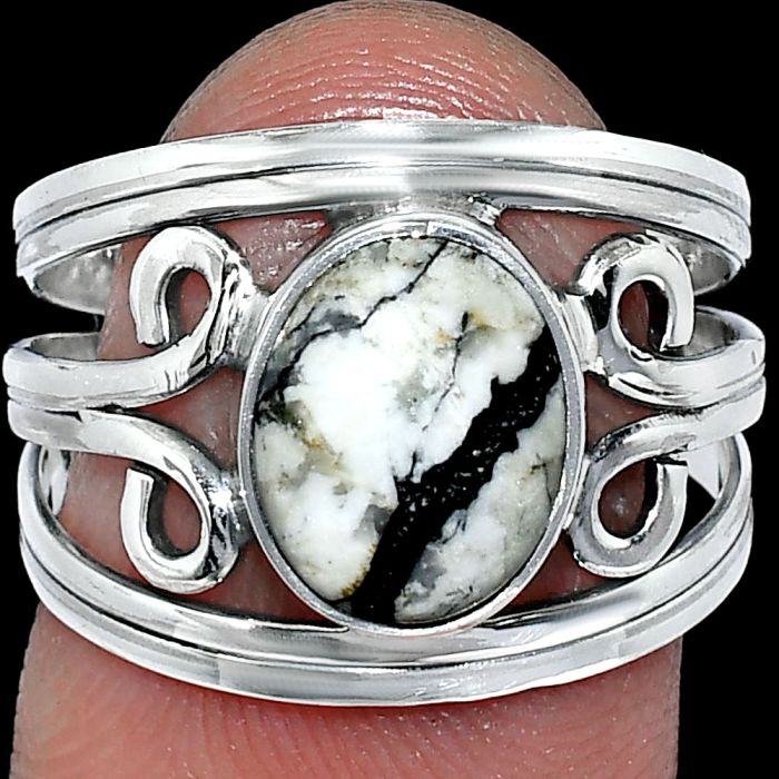Authentic White Buffalo Turquoise Nevada Ring size-7 SDR239292 R-1132, 8x10 mm