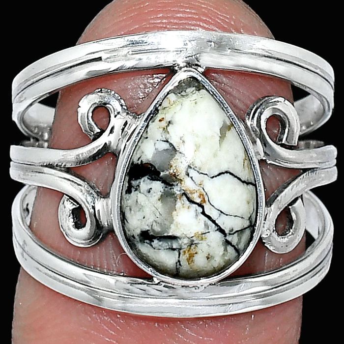 Authentic White Buffalo Turquoise Nevada Ring size-8 SDR239293 R-1132, 8x12 mm