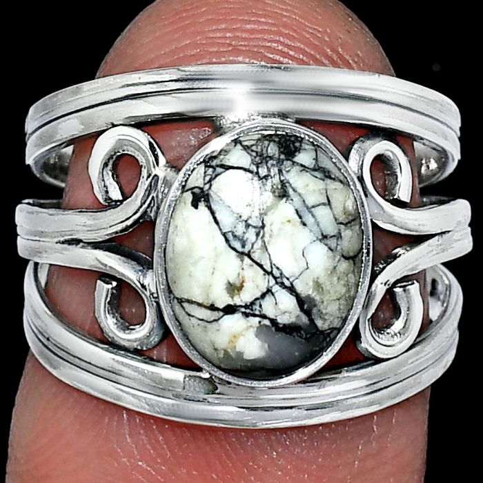 Authentic White Buffalo Turquoise Nevada Ring size-6 SDR239294 R-1132, 8x10 mm