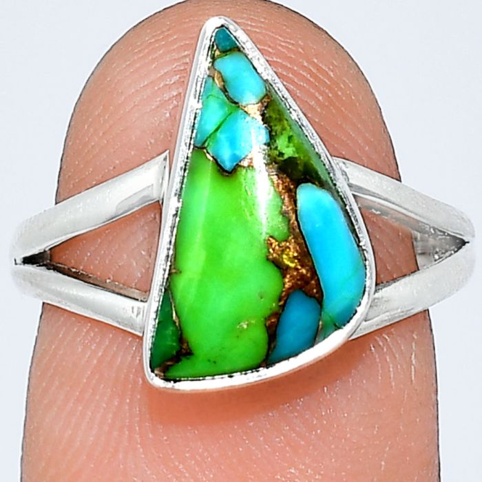Blue Turquoise In Green Mohave Ring size-7 SDR239331 R-1008, 8x14 mm