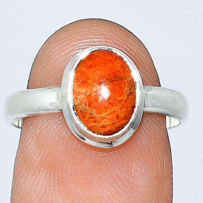 Red Sponge Coral Ring size-8 SDR239364 R-1007, 7x9 mm