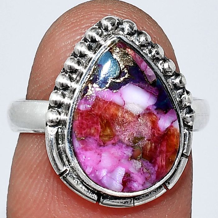 Kingman Pink Dahlia Turquoise Ring size-7 SDR239444 R-1151, 10x14 mm
