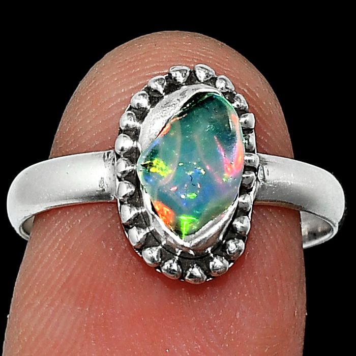 Ethiopian Opal Rough Ring size-8 SDR239556 R-1071, 5x9 mm