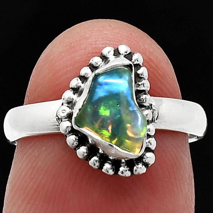 Ethiopian Opal Rough Ring size-6 SDR239605 R-1071, 5x8 mm