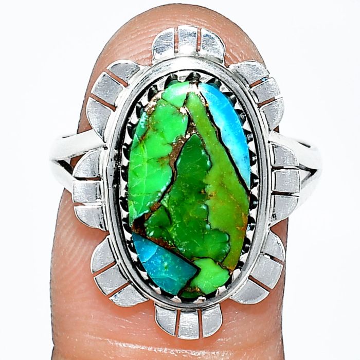 Blue Turquoise In Green Mohave Ring size-8 SDR239669 R-1341, 9x16 mm