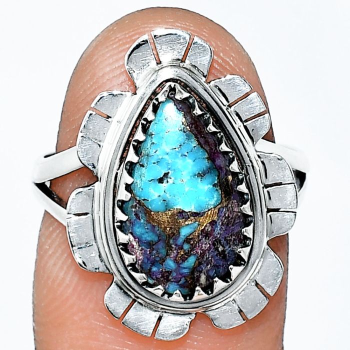 Kingman Purple Dahlia Turquoise Ring size-7 SDR239686 R-1341, 8x14 mm