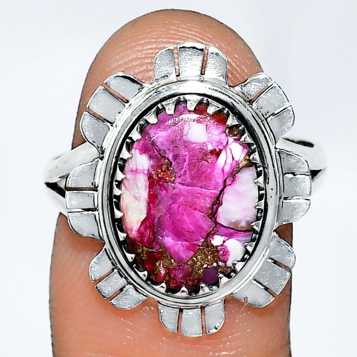 Kingman Pink Dahlia Turquoise Ring size-8 SDR239695 R-1341, 9x13 mm