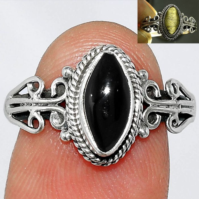 Tektite Cab Ring size-7.5 SDR239829 R-1293, 5x10 mm