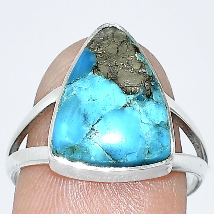 Kingman Turquoise With Pyrite Ring size-8 SDR240028 R-1002, 12x15 mm