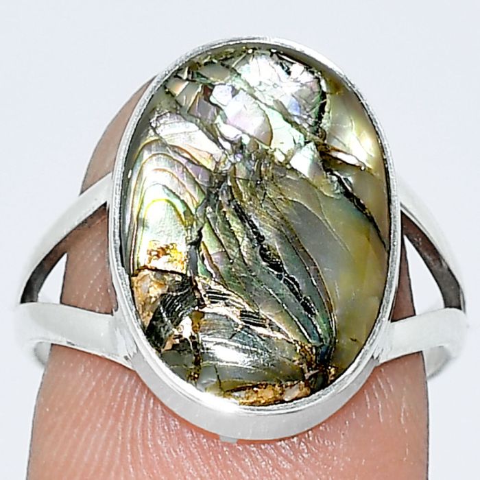 Copper Abalone Shell Ring size-7.5 SDR240031 R-1002, 11x16 mm