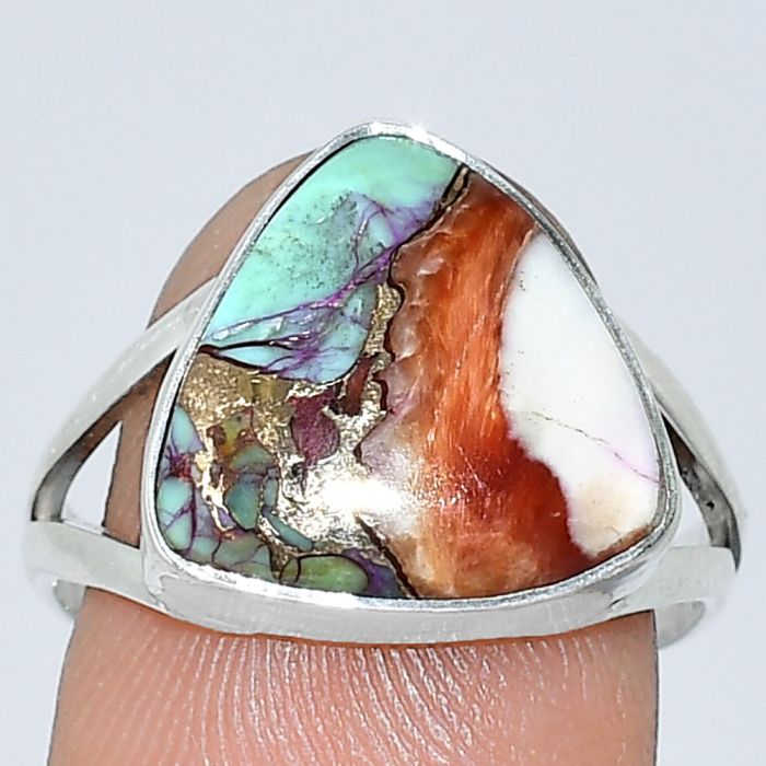 Kingman Orange Dahlia Turquoise Ring size-8 SDR240062 R-1002, 14x14 mm