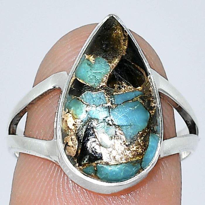 Shell In Black Blue Turquoise Ring size-7.5 SDR240074 R-1002, 10x17 mm