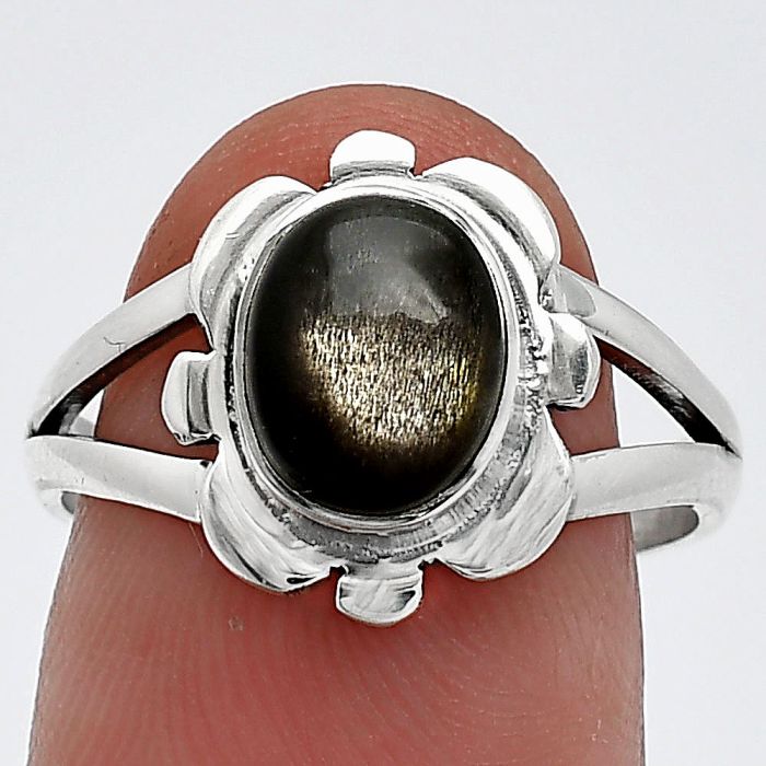 Rare Black Sunstone Ring size-8 SDR240125 R-1342, 7x9 mm