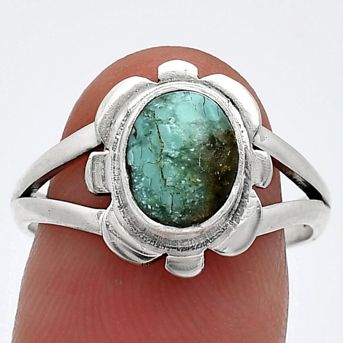 Natural Rare Turquoise Nevada Aztec Mt Ring size-8 SDR240130 R-1342, 7x9 mm