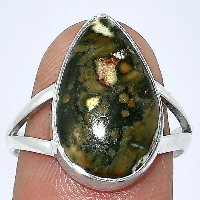 Rhyolite - Rainforest Jasper Ring size-8.5 SDR240200 R-1002, 11x18 mm