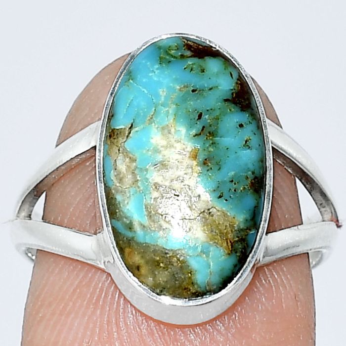 Natural Rare Turquoise Nevada Aztec Mt Ring size-7 SDR240212 R-1002, 9x16 mm