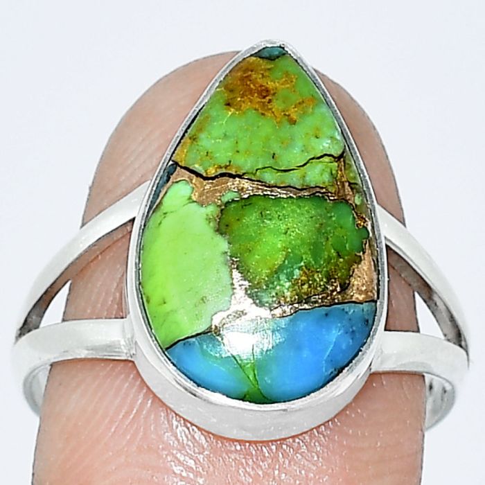 Blue Turquoise In Green Mohave Ring size-9 SDR240226 R-1002, 11x17 mm