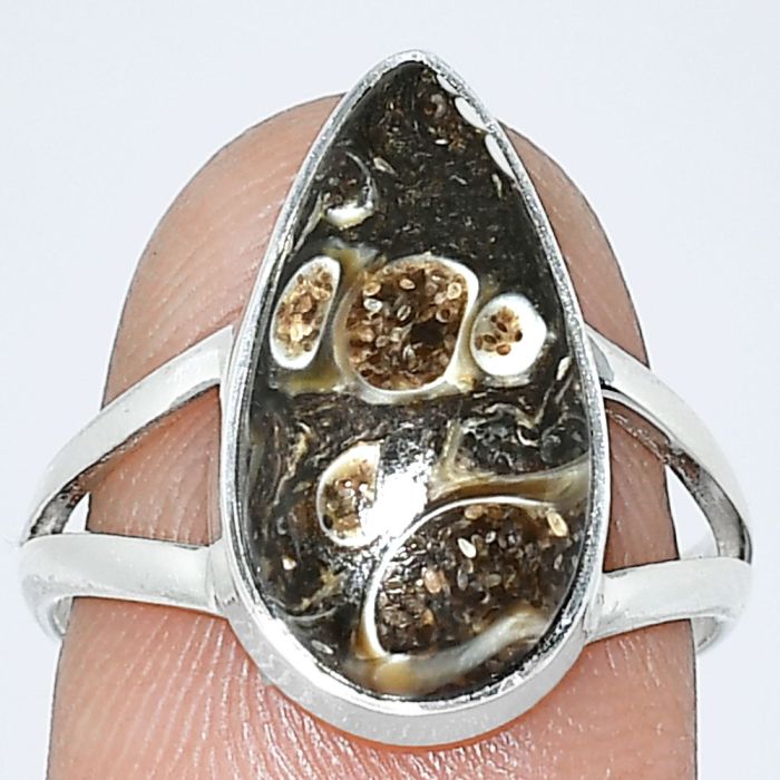 Turtella Jasper Ring size-7.5 SDR240233 R-1002, 9x17 mm