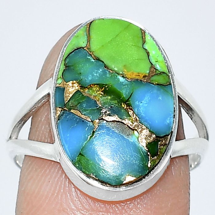 Blue Turquoise In Green Mohave Ring size-8.5 SDR240266 R-1002, 12x17 mm