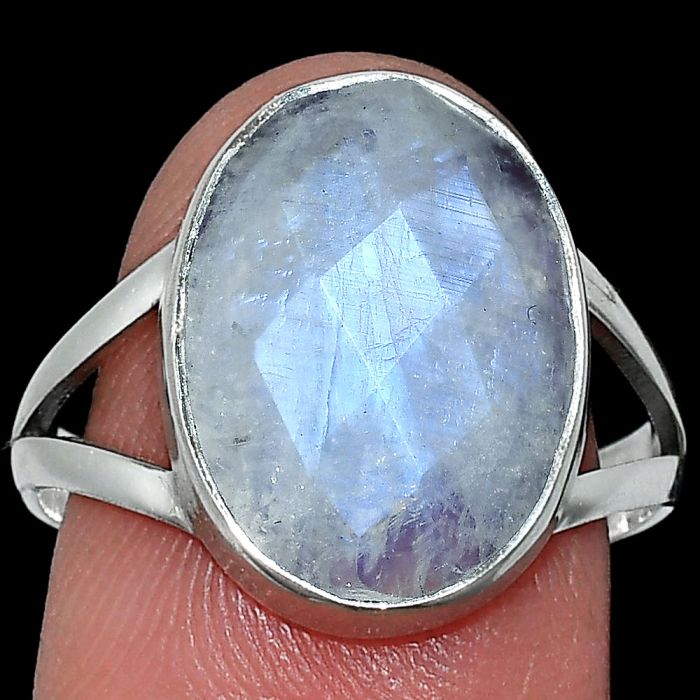 Rainbow Moonstone Checker Ring size-9 SDR240342 R-1002, 12x16 mm