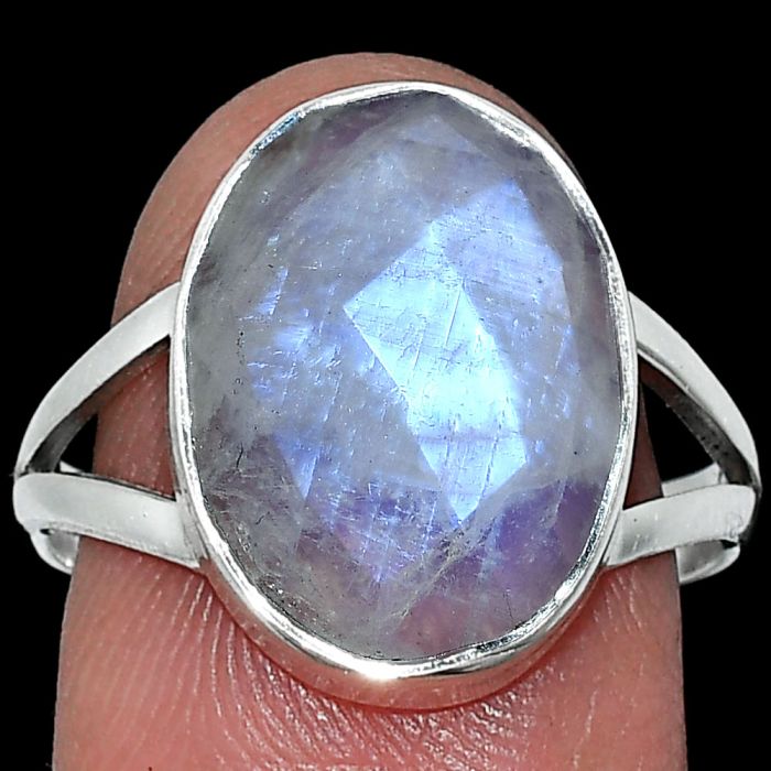 Rainbow Moonstone Checker Ring size-9 SDR240351 R-1002, 12x16 mm