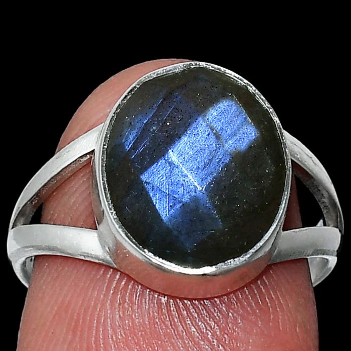 Blue Labradorite Checker Ring size-7 SDR240385 R-1002, 10x12 mm