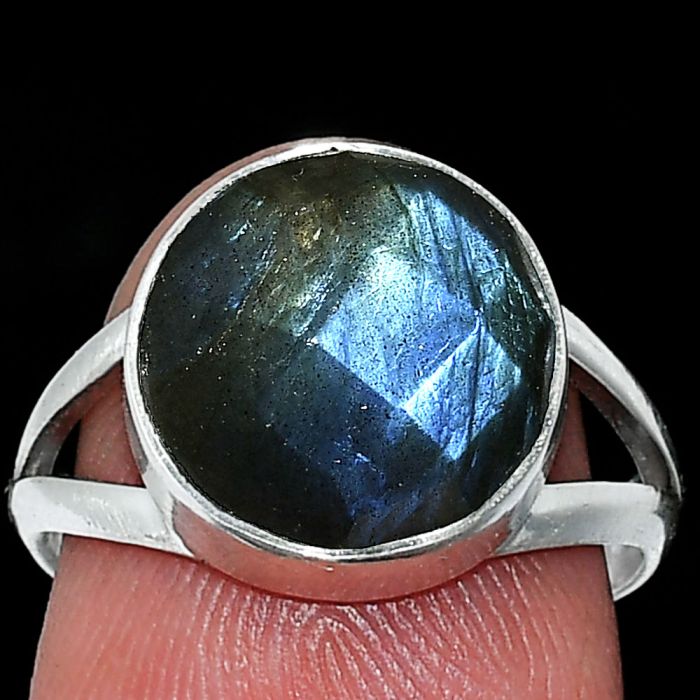 Blue Labradorite Checker Ring size-7 SDR240430 R-1002, 12x12 mm