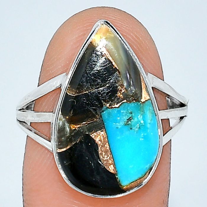 Shell In Black Blue Turquoise Ring size-8.5 SDR240482 R-1003, 12x20 mm