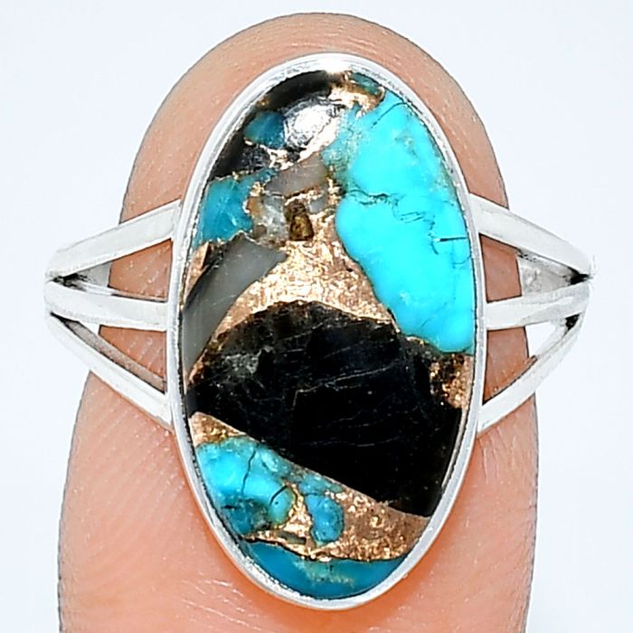 Shell In Black Blue Turquoise Ring size-8 SDR240499 R-1003, 11x19 mm
