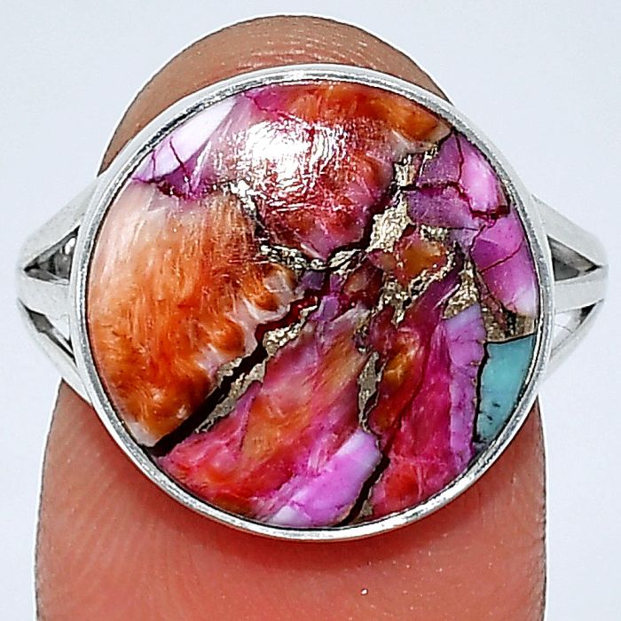 Kingman Orange Dahlia Turquoise Ring size-8.5 SDR240515 R-1003, 15x15 mm