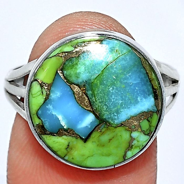 Blue Turquoise In Green Mohave Ring size-8.5 SDR240552 R-1003, 15x15 mm