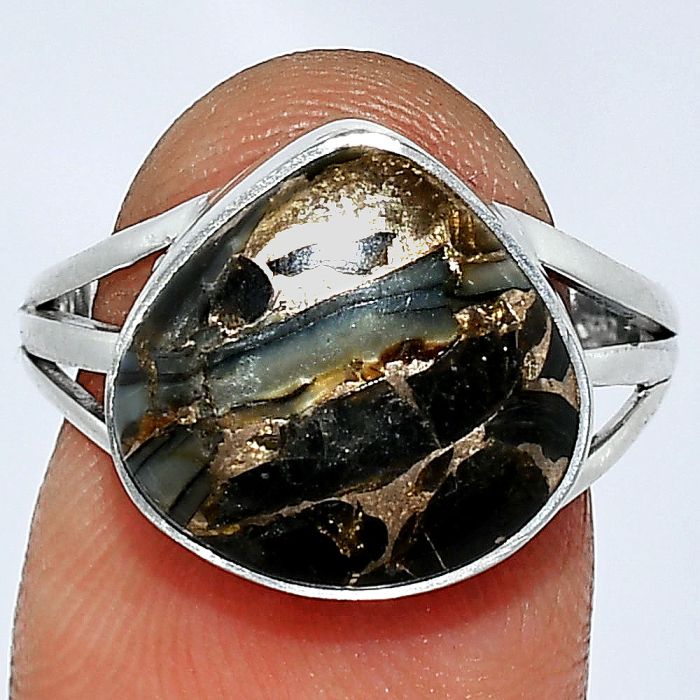 Shell In Black Turquoise Ring size-8 SDR240594 R-1003, 13x13 mm