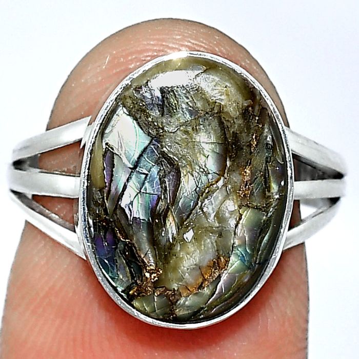 Copper Abalone Shell Ring size-7 SDR240598 R-1003, 11x14 mm