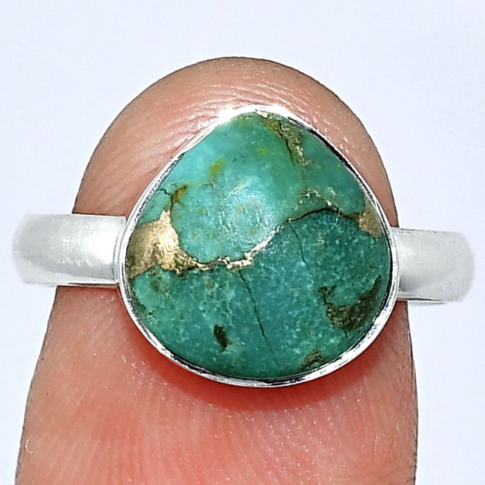 Kingman Copper Teal Turquoise Ring size-8 SDR240616 R-1001, 11x11 mm