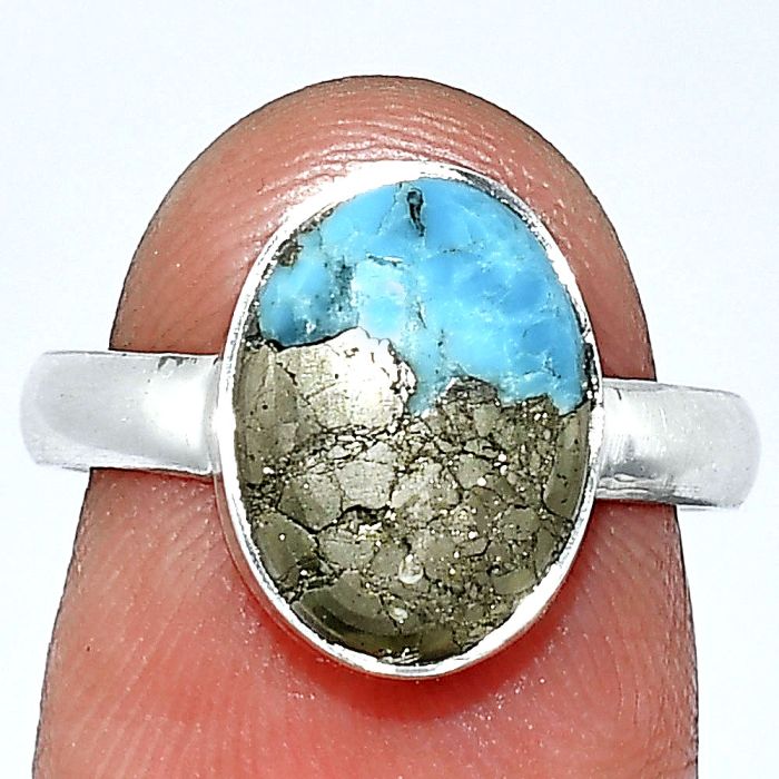 Kingman Turquoise With Pyrite Ring size-7 SDR240630 R-1001, 9x12 mm