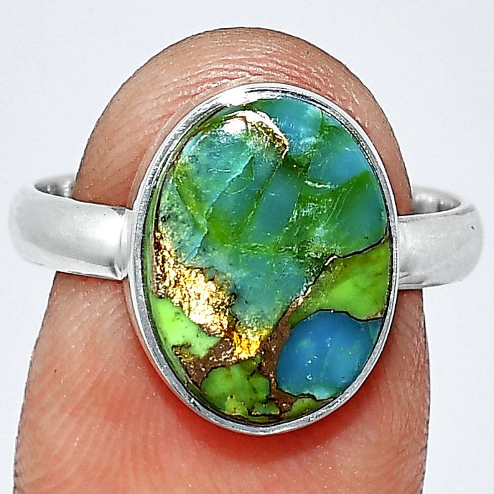 Blue Turquoise In Green Mohave Ring size-8 SDR240644 R-1001, 10x14 mm