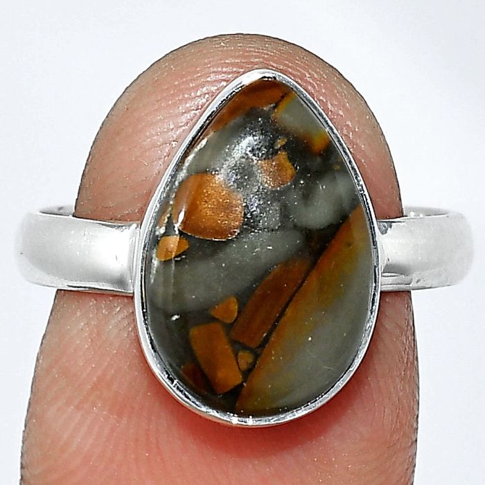 Bamboo Jasper Ring size-8 SDR240651 R-1001, 10x15 mm