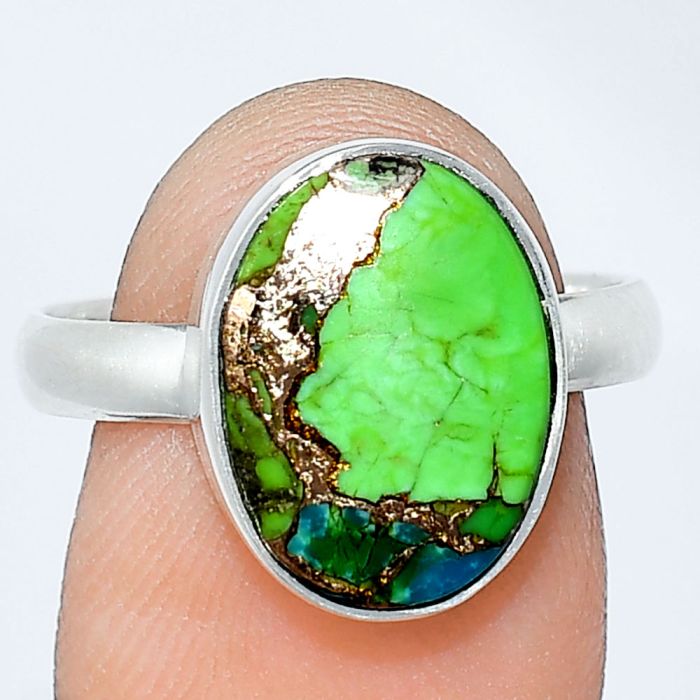 Blue Turquoise In Green Mohave Ring size-8 SDR240682 R-1001, 11x14 mm
