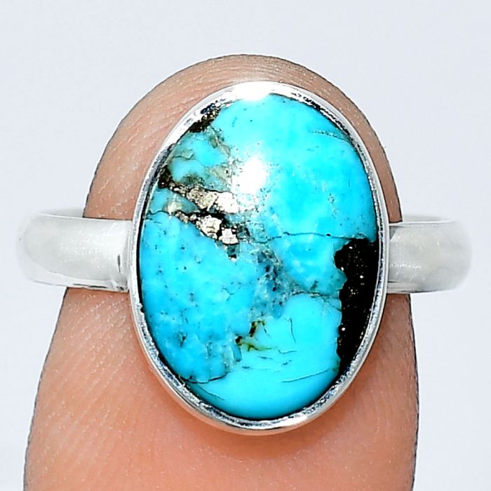 Kingman Turquoise With Pyrite Ring size-8 SDR240727 R-1001, 11x15 mm