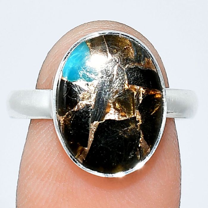 Shell In Black Blue Turquoise Ring size-8 SDR240728 R-1001, 11x14 mm