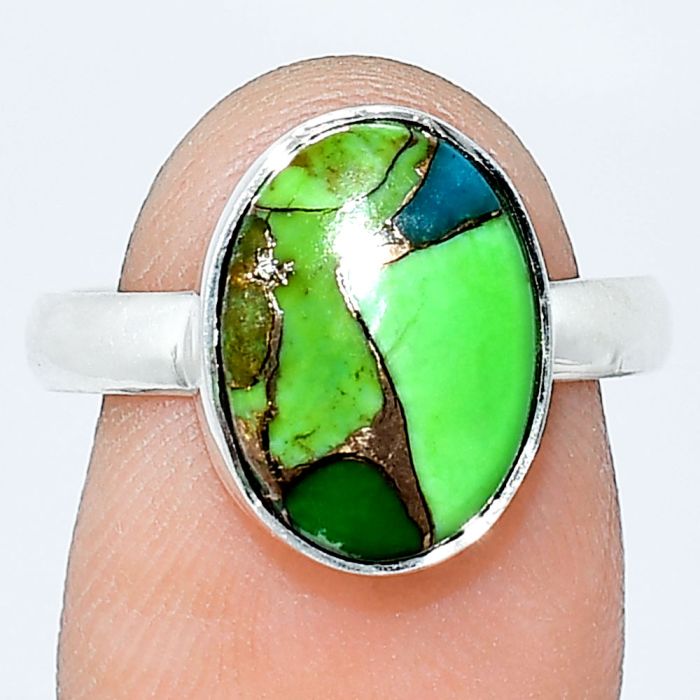 Blue Turquoise In Green Mohave Ring size-8 SDR240732 R-1001, 10x13 mm