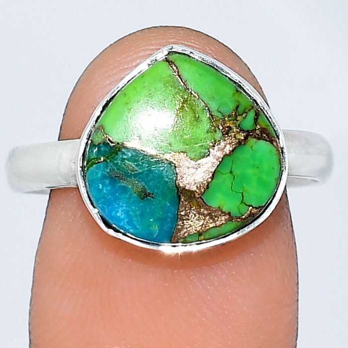 Blue Turquoise In Green Mohave Ring size-9 SDR240761 R-1001, 12x12 mm