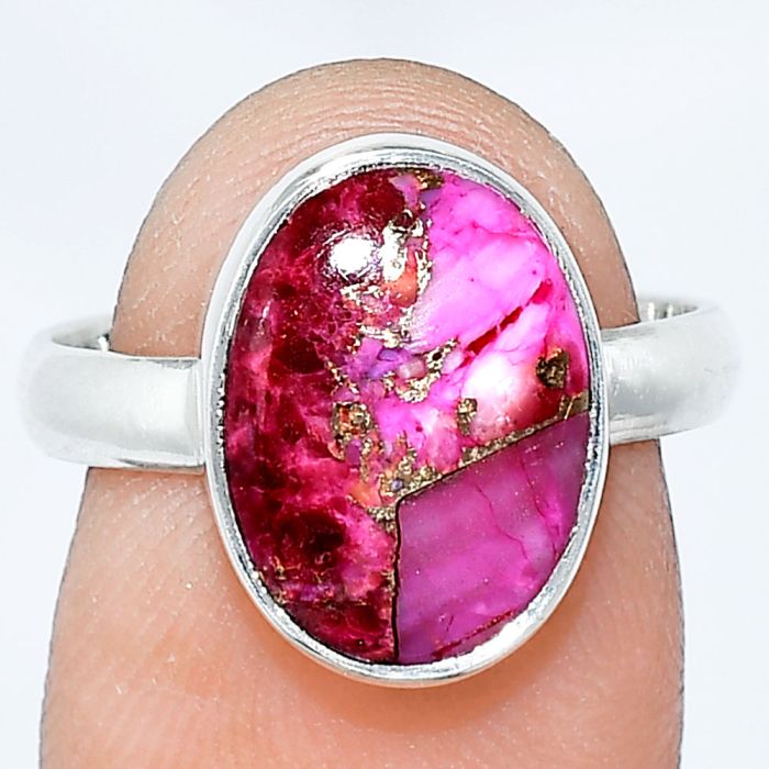 Kingman Pink Dahlia Turquoise Ring size-7.5 SDR240825 R-1001, 10x14 mm